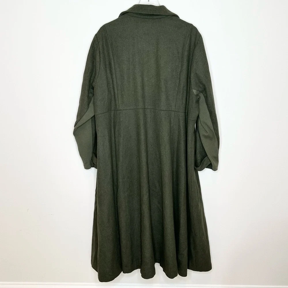 Torrid Olive Wool Military Fit Flare Trench Coat Size 4 - Picture 5 of 11
